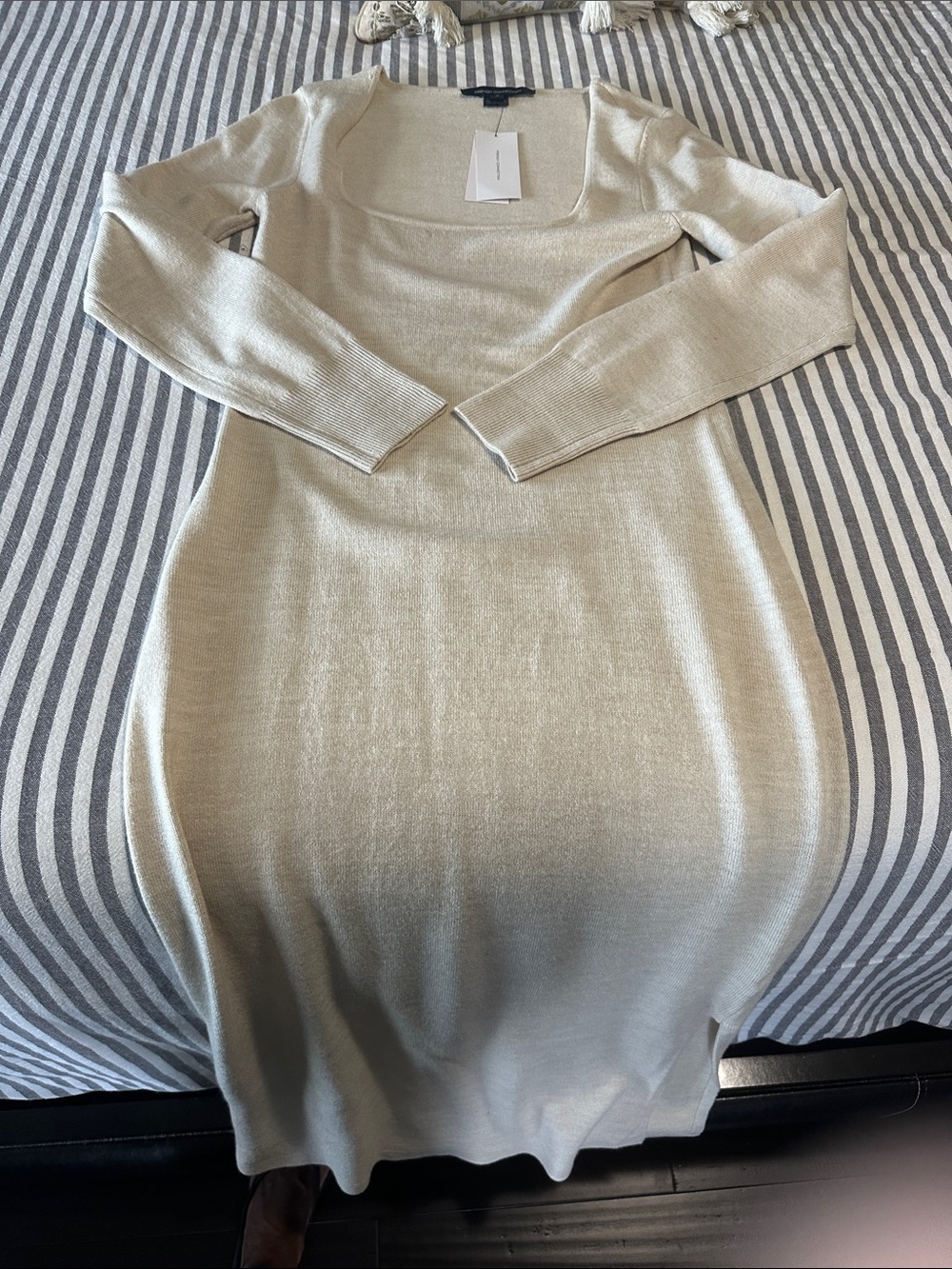 French Connection Metallic Cream Maxi Sweater Dress